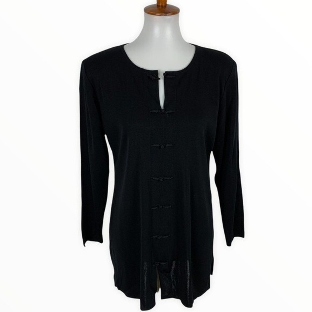 Exclusively Misook Black Mandarin Collar Knit Tunic Sweater‎ Medium Minimalist